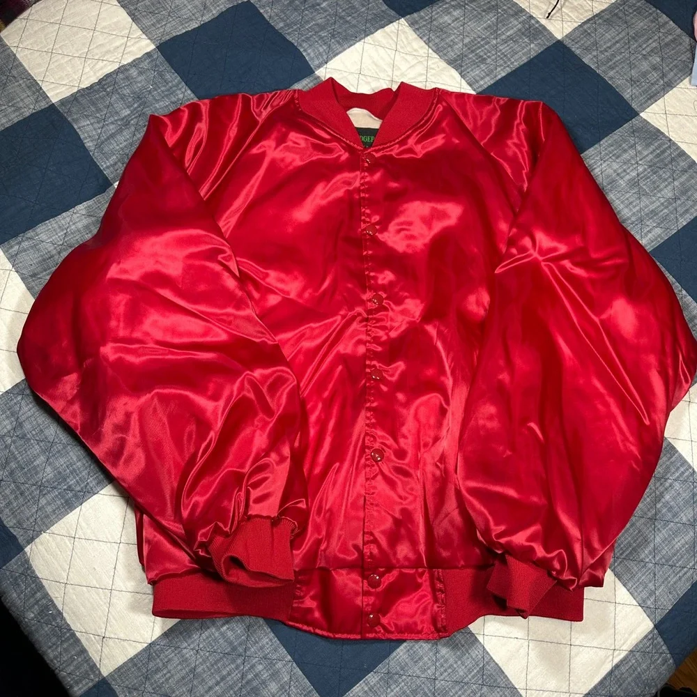 Vintage 80s Satin Bomber Jacket Red XXL Bridgeport Lewis Family Bluegrass Gospel